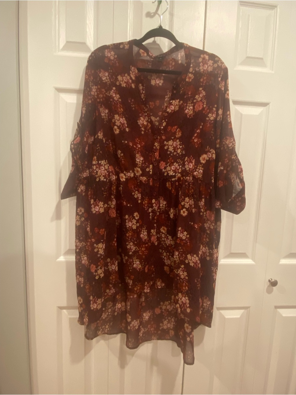 Torrid Floral V-Neck Babydoll Dress in Deep Burgundy